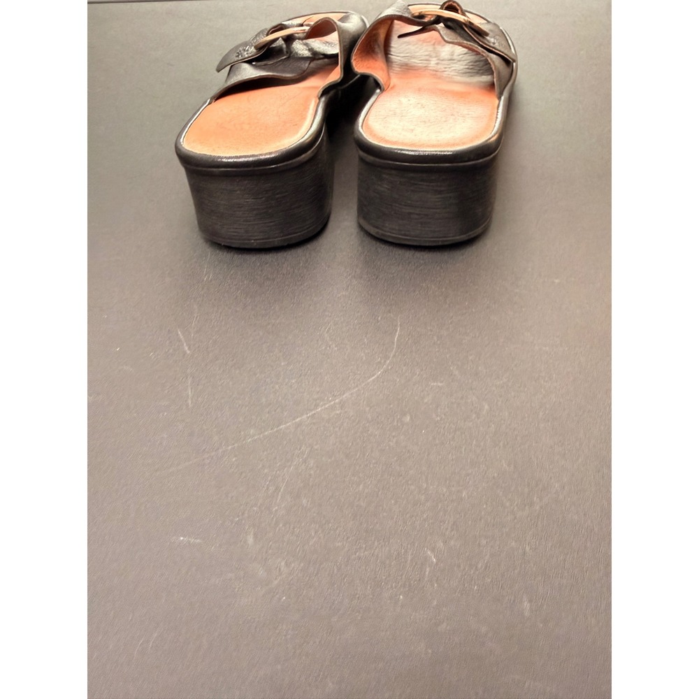 FLY London Elax Leather Mules Sandals Women's Buckle‎ Detail Black Open Toe 7 - Picture 8 of 11